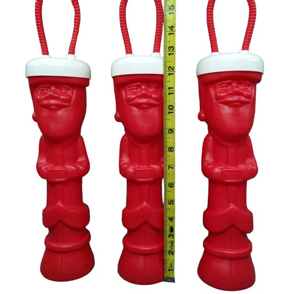 Vtg Christmas Santa Longnecker Cups Red with Straws Lids 13" Tall LOT OF 3 - Picture 2 of 12